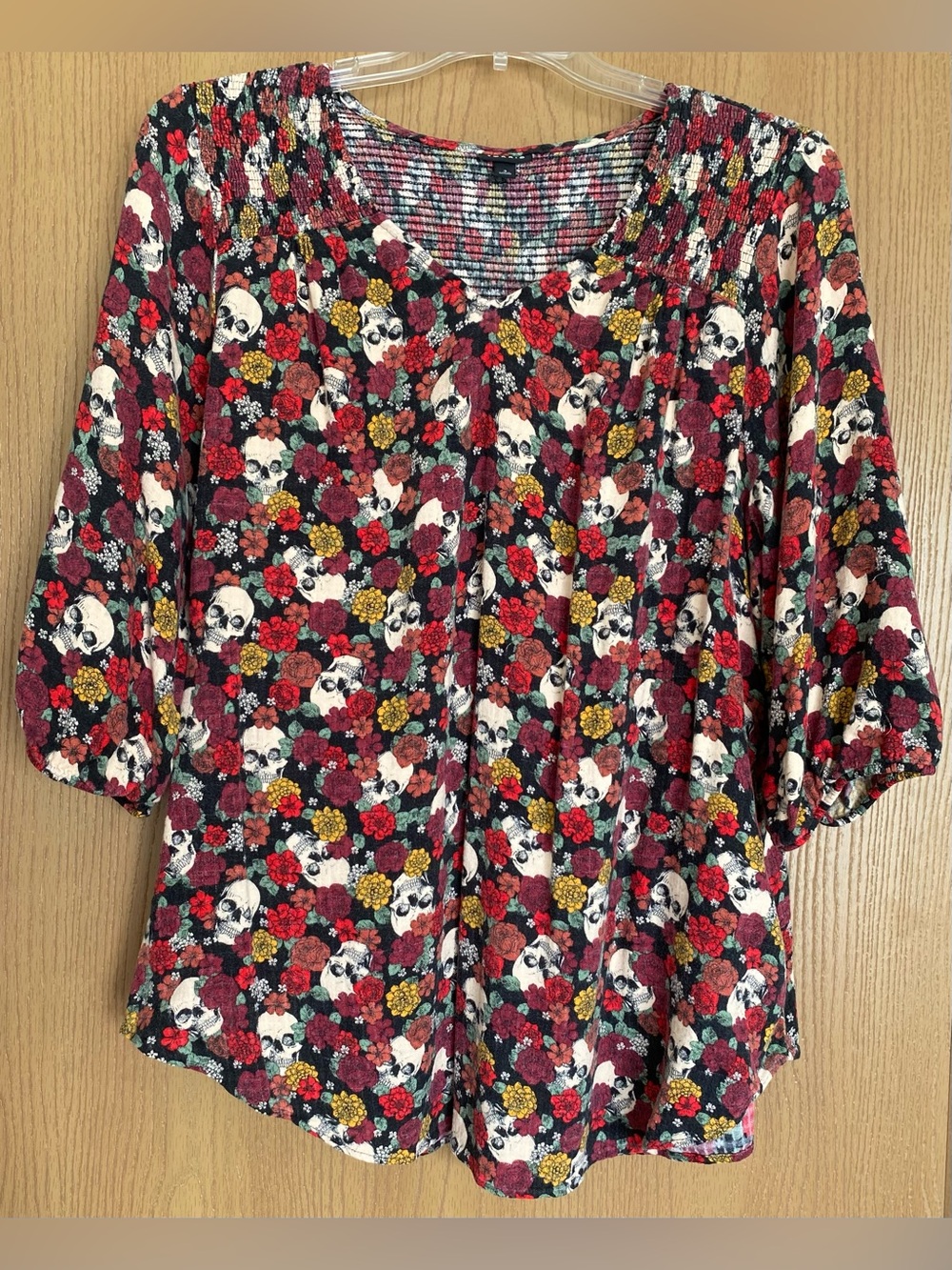 Torrid Women's Crinkle Floral & Skull Smocked V-Neck Top - Plus Size 3